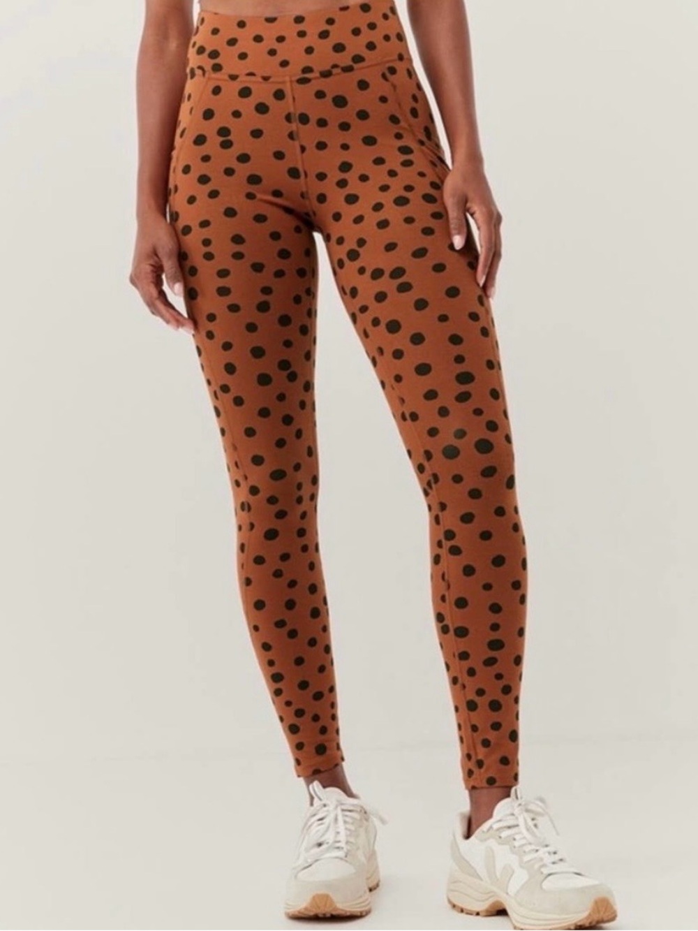 PACT Freeform Polka Dot Leggings Rust/Black Organic Cotton Elastic Waist Eco M